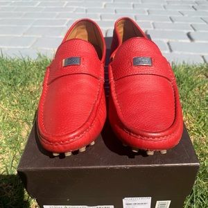 Gucci Logo Red Leather Driver Loafer 7.5 EU 8.5 US